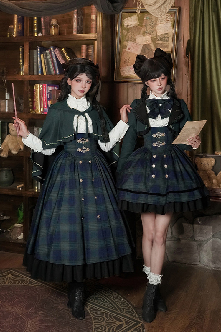Berlin's Letter Double-Layered Plaid Ruffle Bowknot College Strap Dress