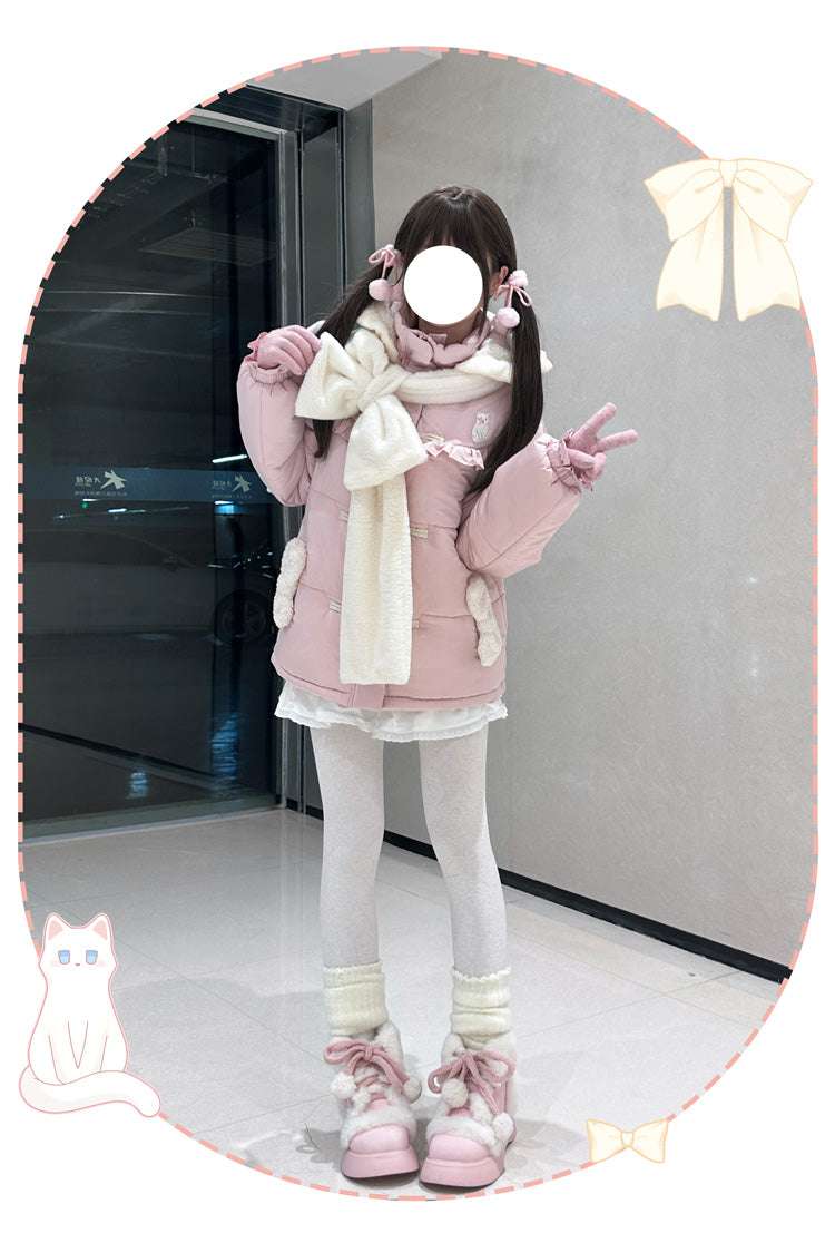 Cute Cat Bow-Trim Hooded Sweet Lolita Coat in Two Colors