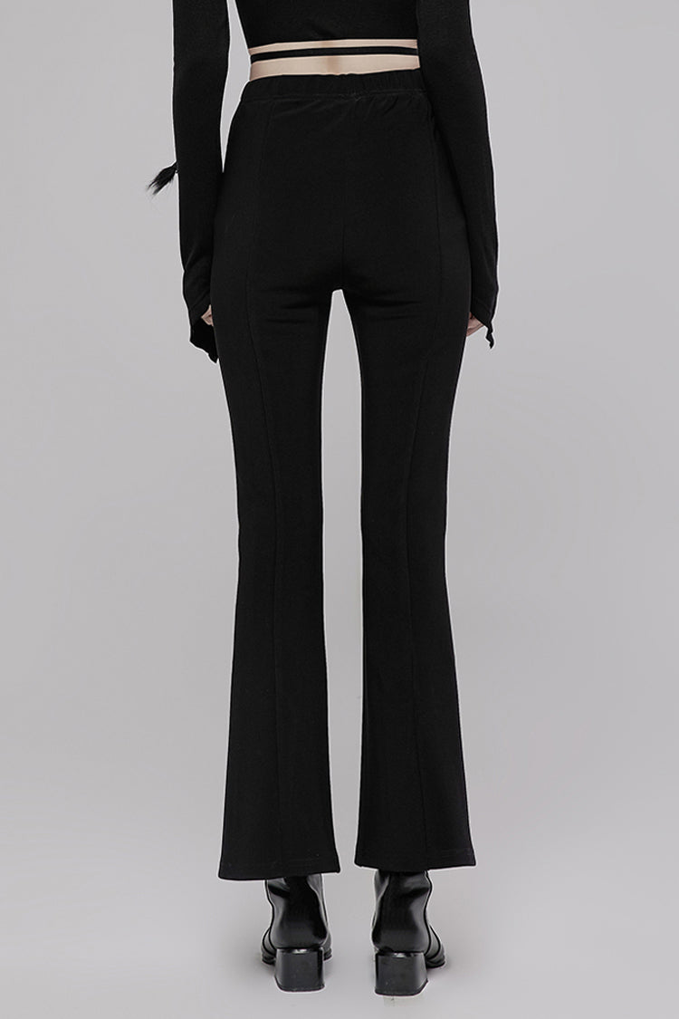 Women's Punk Pants with Hollow V-Shaped Decorative Bottom Slit Strap Micro Flare