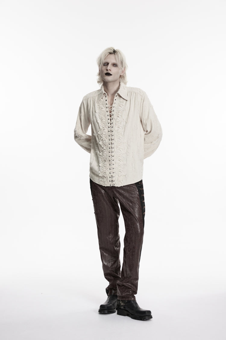 Ivory Gothic Shirt with Notched Collar and Lace-Up Front