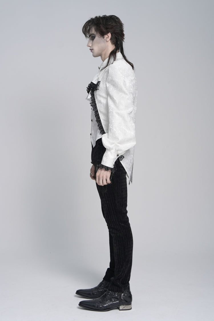 Ivory Palace Shirt for Men with Jacquard and Swallowtail Lace Details