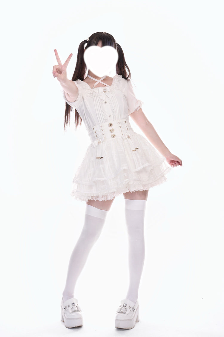Triple-Layered Bow Lace-Up Organza Sweet Jirai Kei Skirt