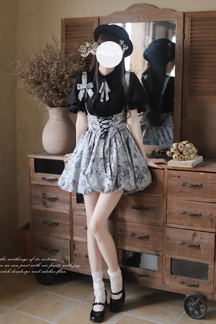Ash Vintage Sweet Lolita Skirt with Bow and Lace-Up