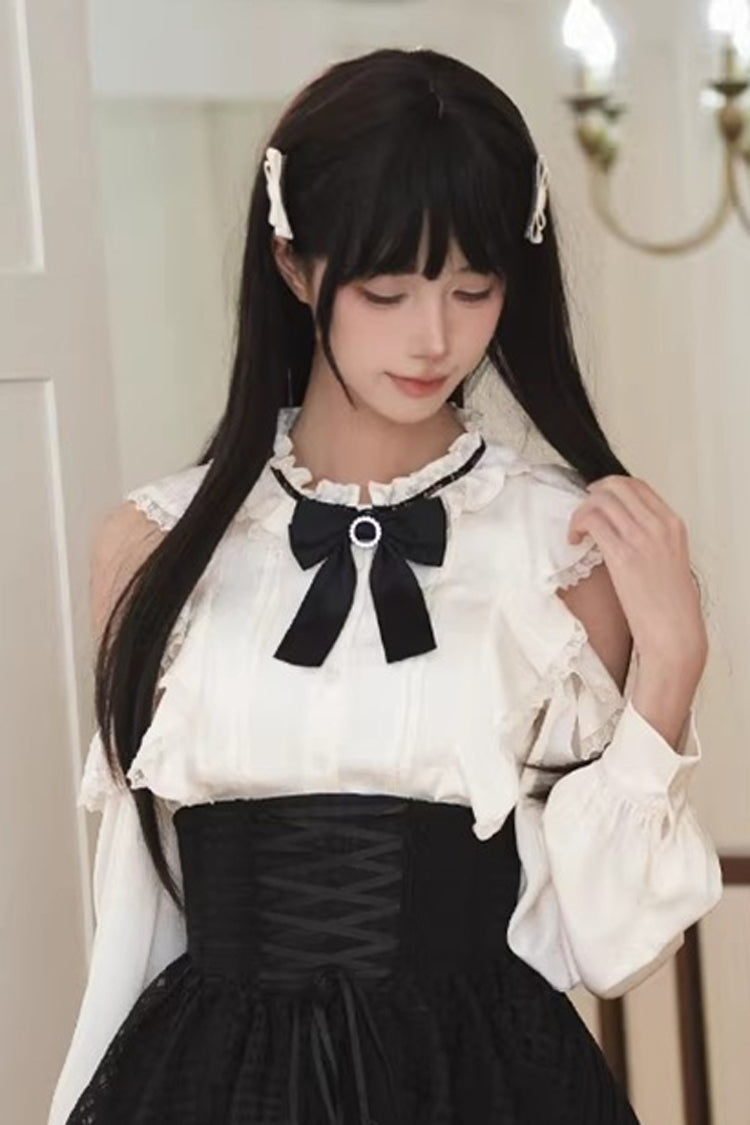 Double-Layered Cut-Out Bow Lace-Up Classic Jirai Kei Skirt Set
