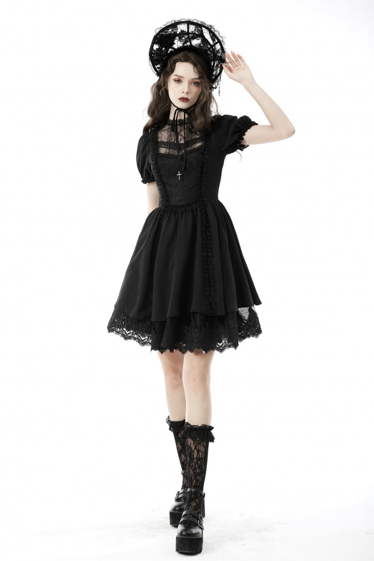 Lolita Doll Dress with Tulle and Puff Sleeves
