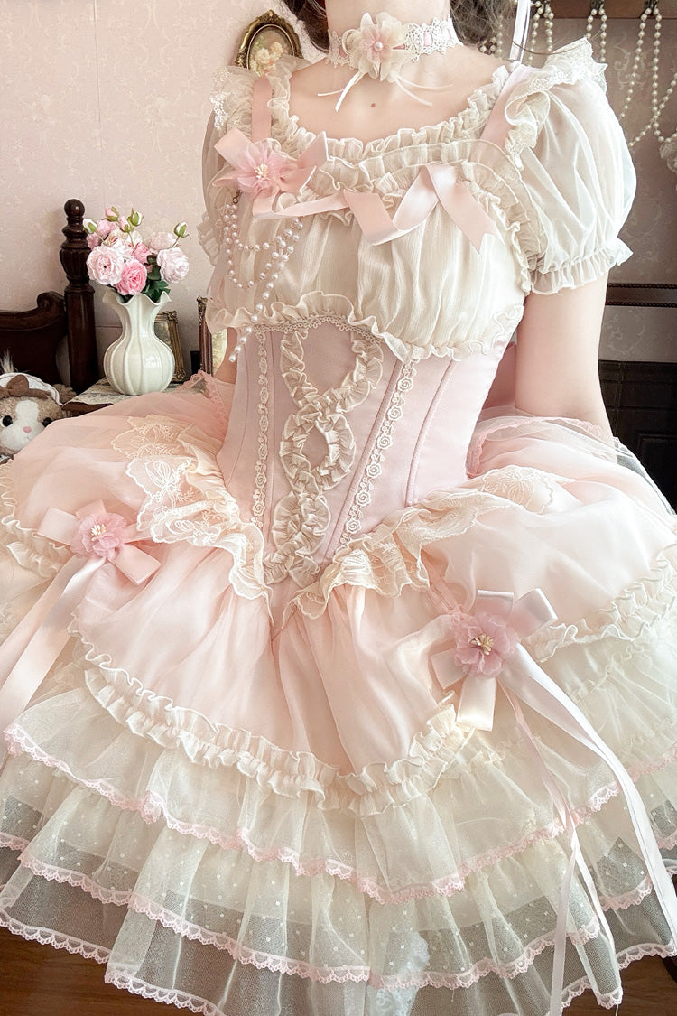 Flowing Light Gift Box Square Collar Sleeveless Layered Ruffle Bow Ballet Lolita JSK Dress