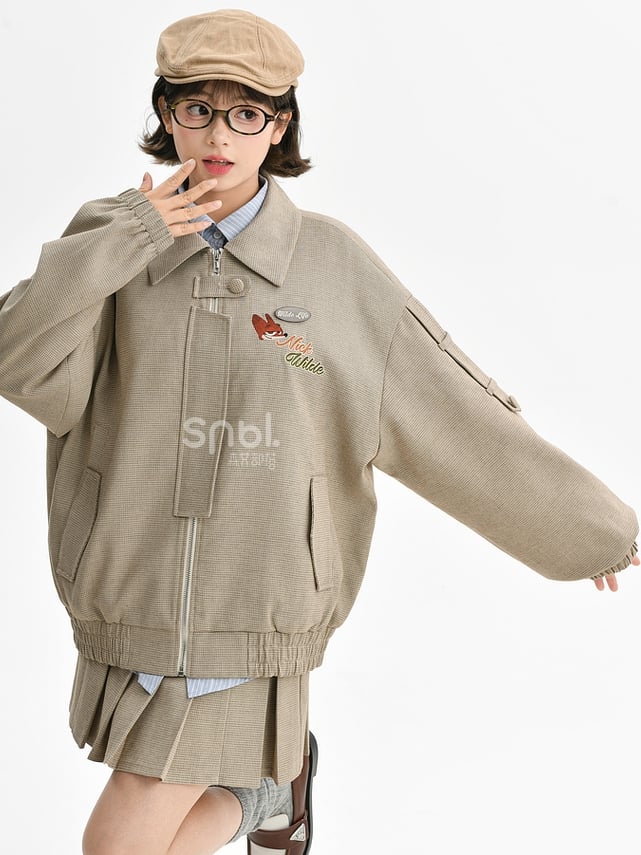 Zootopia Nick Embroidery Khaki Plaid Jacket