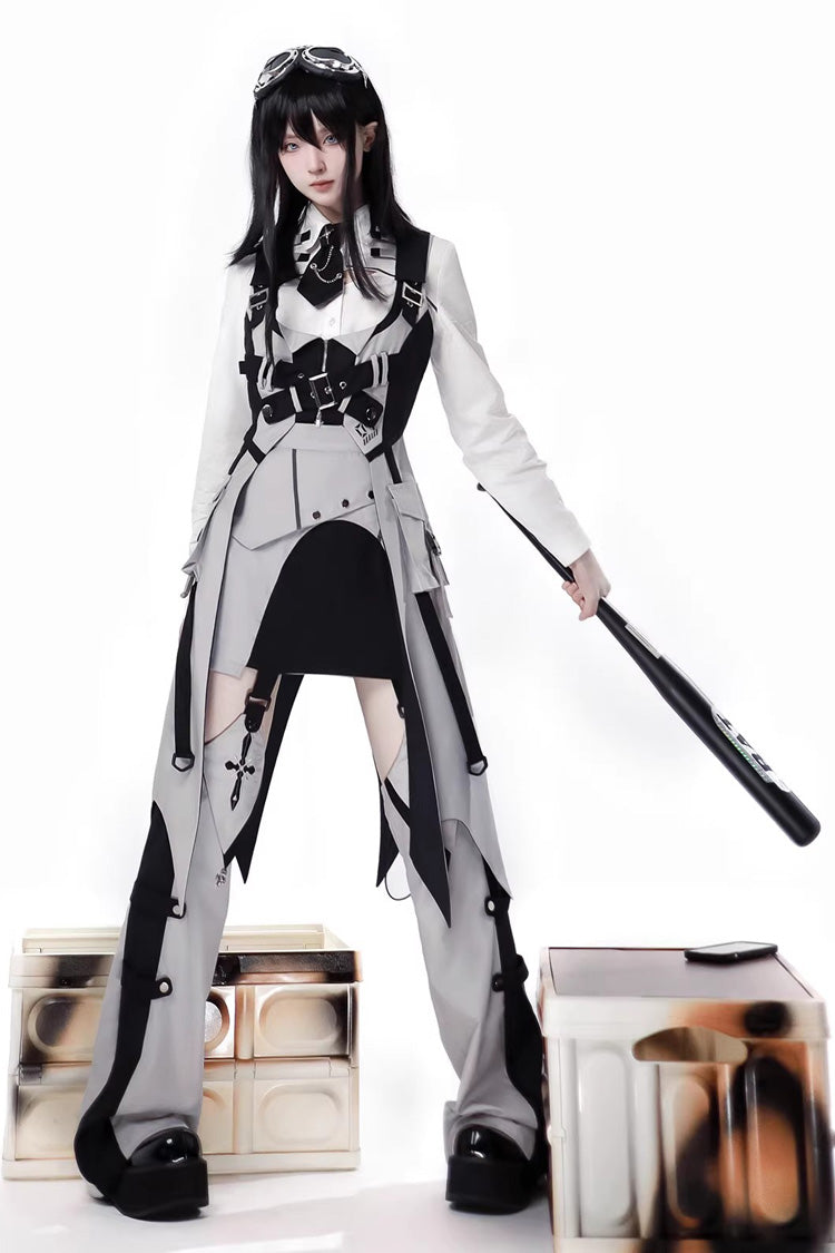 Black/White Color-Block Sci-Fi Lolita Skirt Ensemble