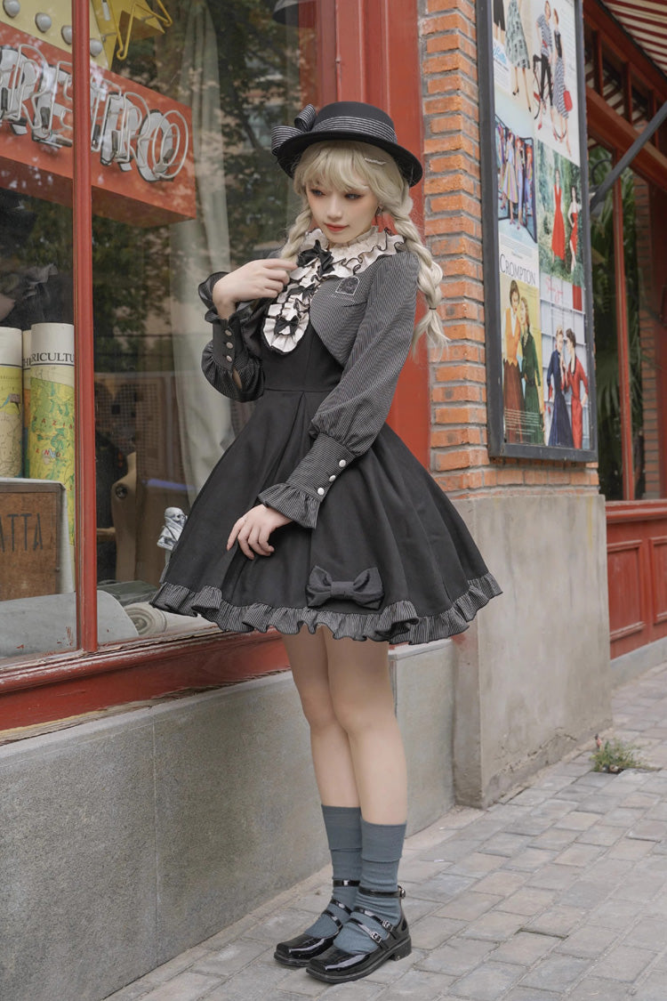 Black Sweet Elegant Lolita Long Sleeve Bowknot Stitching Two-Piece Dress