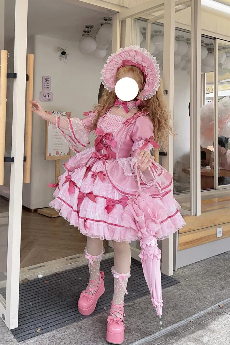 Velvet Cake Lolita Dress with Trumpet Sleeves & Lace Trim
