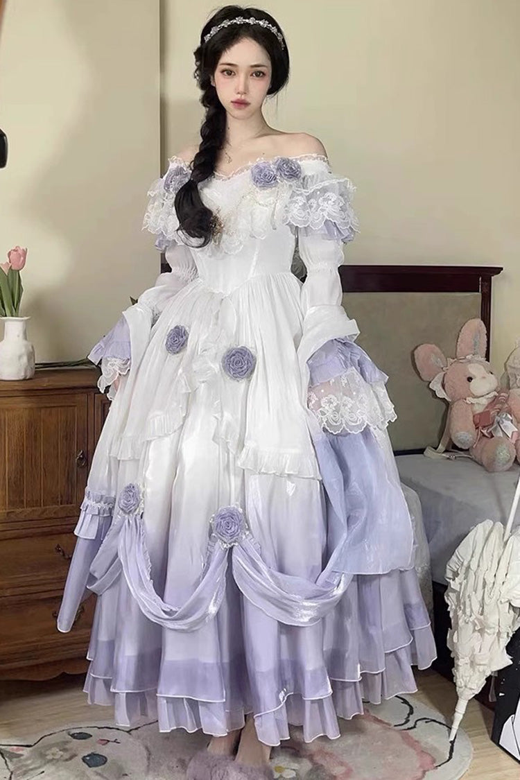 Gradient Ruffle Dress with Short Sleeves - Sweet Lolita