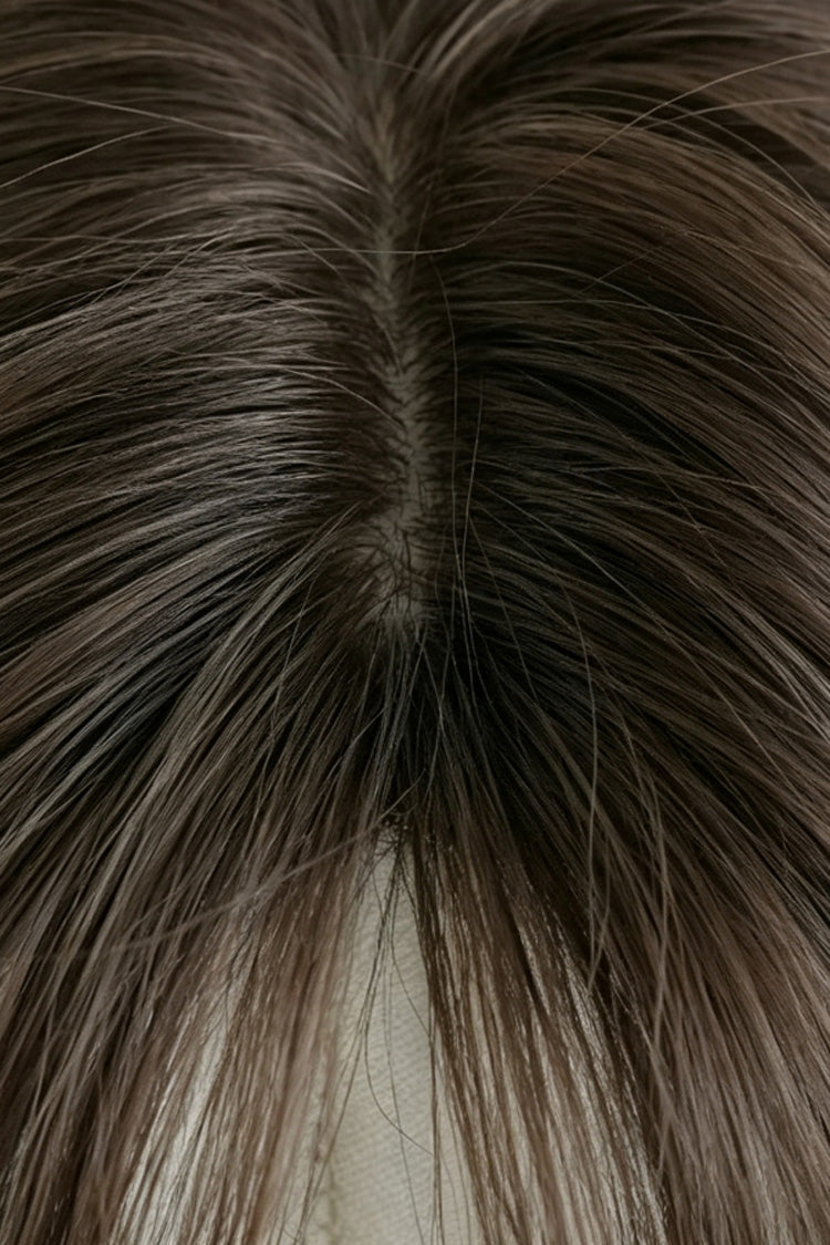 Fluffy Chestnut Brown Wavy Wig with Face-Framing Curtain Bangs