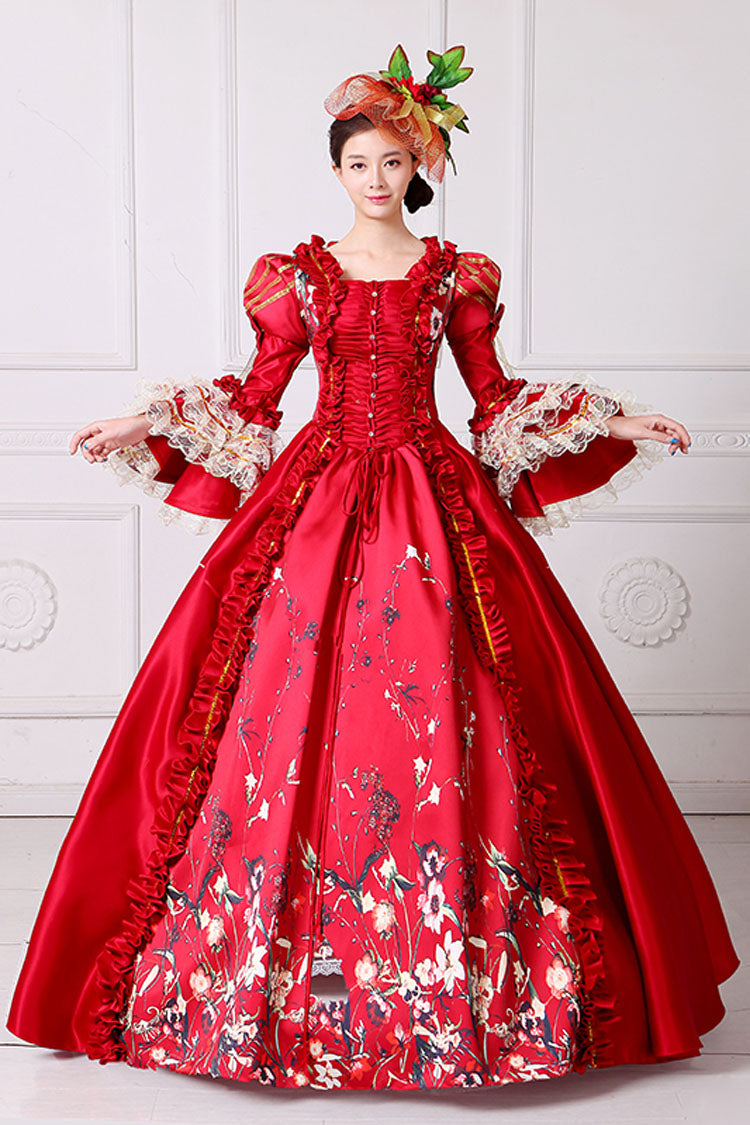 Victorian Floral Print Dress with Bell Sleeves - Altfashion Shop