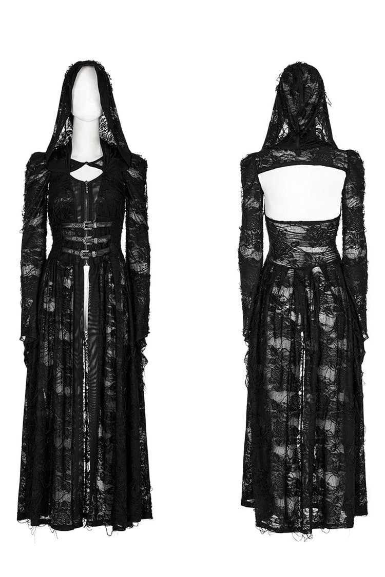 Ripped Knit Hooded Gothic Coat for Women