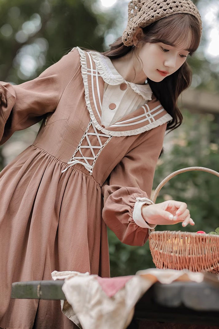 Brown Layered Dress with Ruffles - Sweet Lolita