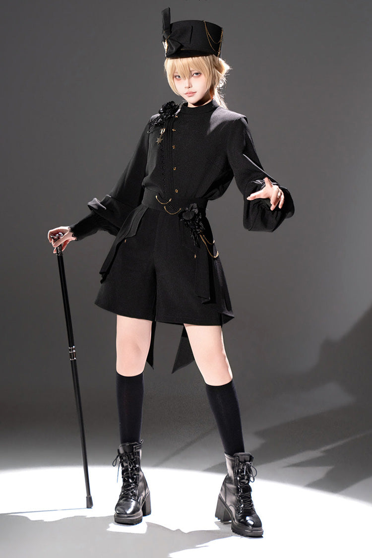 Noir Round Collar Long Sleeve Asymmetric Vintage Knight Prince Set - Will of the Rose
