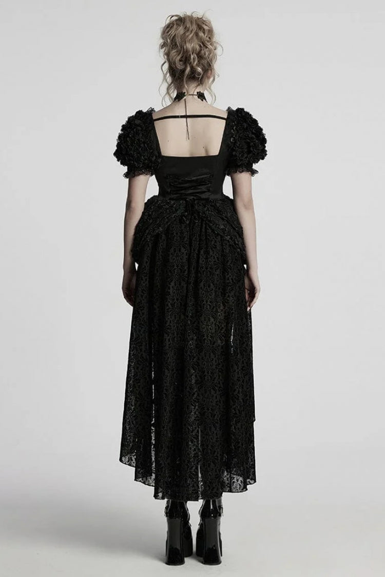 Square Collar Puff Sleeve Layered Gothic Dress