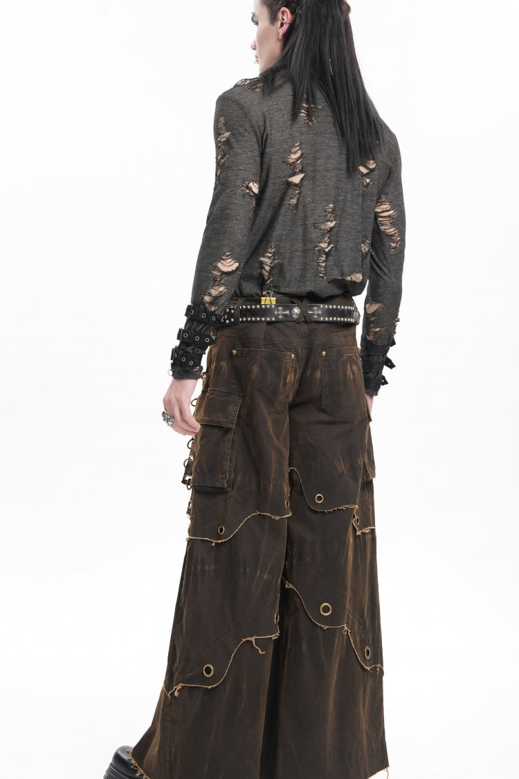 Men's Gothic Trousers with Eyelet Details and Pockets