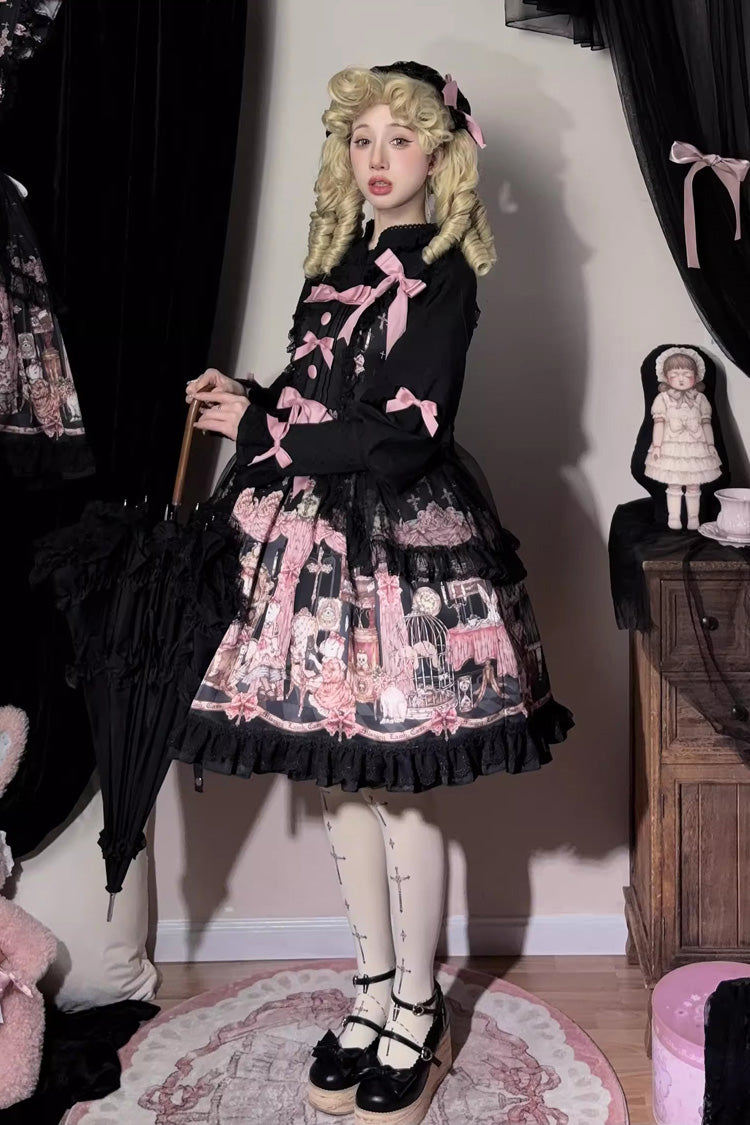 Jsk Dress with Ruffle Bowknot and Missing Lamb Print