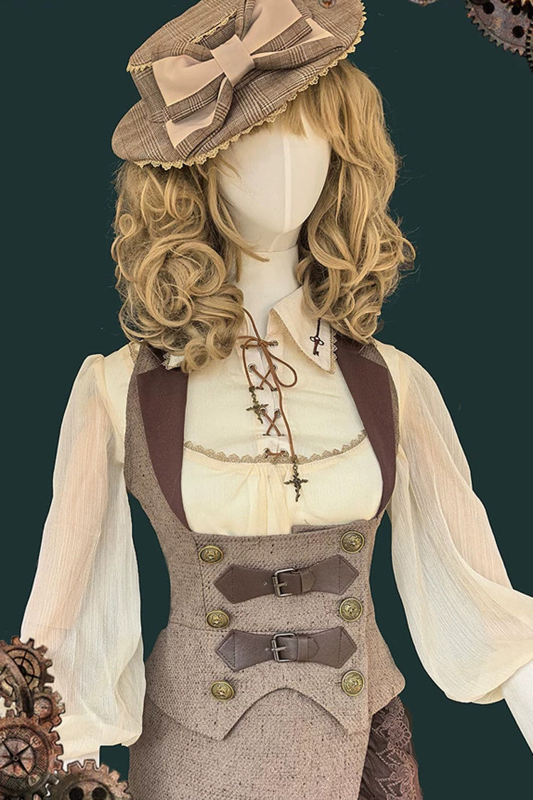 The Traveler Asymmetric Punk Lolita Skirt Set in Coffee Brown