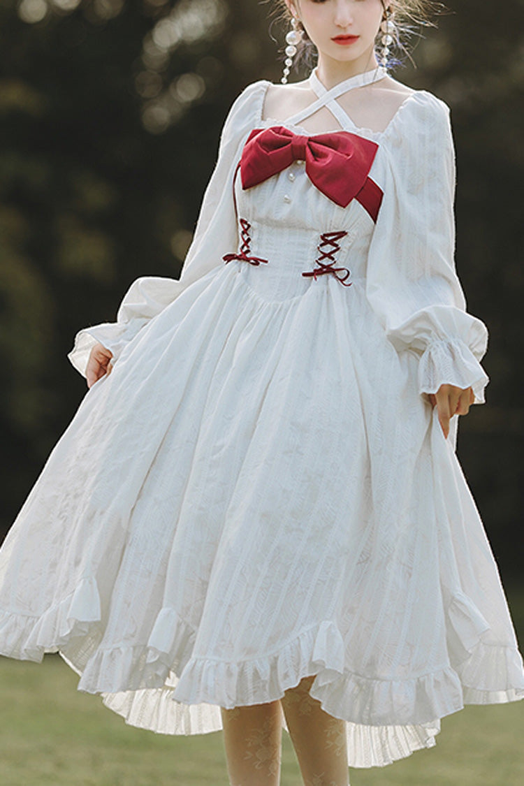 Ivory Boat Neck Ruffled Long-Sleeved Lolita Gown