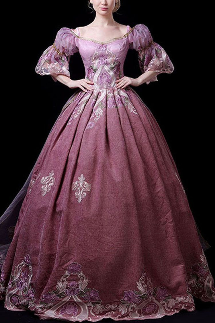 Hollow Embroidery Victorian Dress - High Waisted Half Sleeves