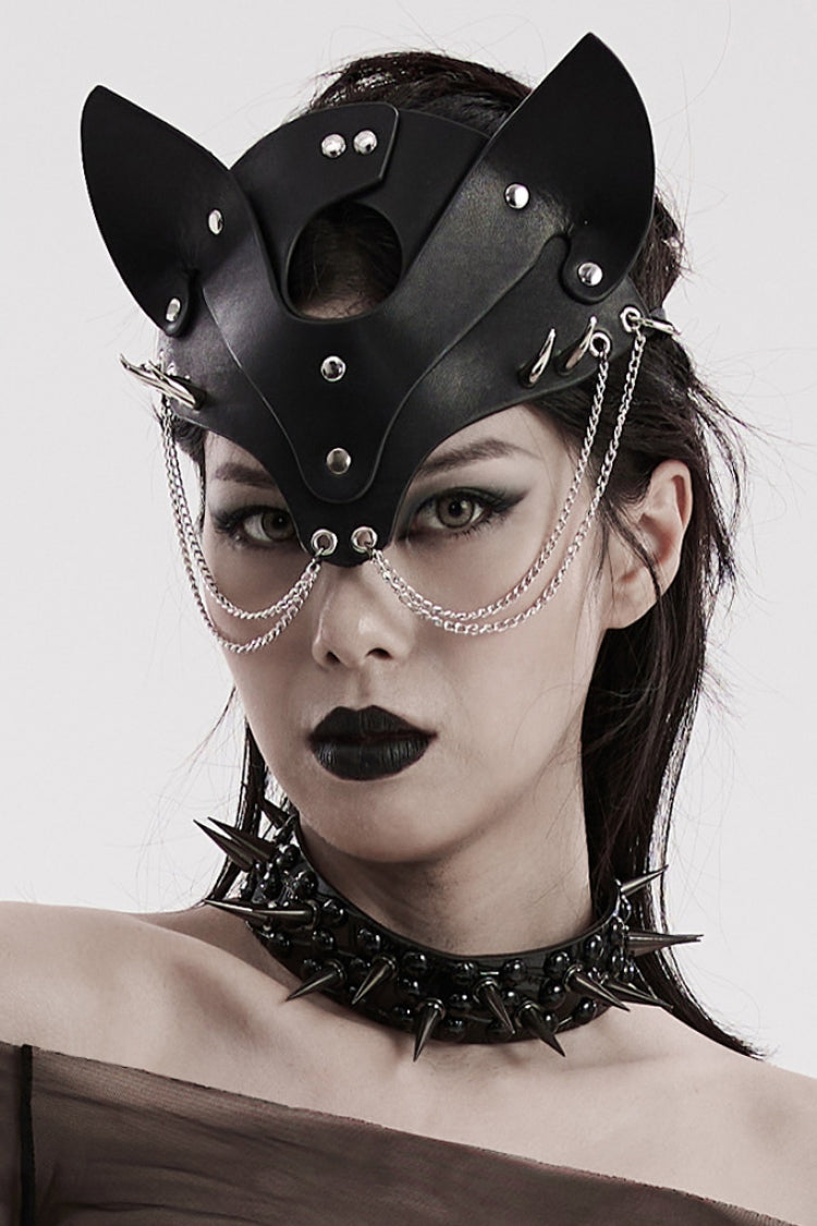 Dark Chain Faux Leather Steampunk Mask with Fox Motif for Women