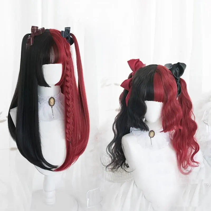 Perruque de Cosplay Lolita gothique noir mélangé rouge 65CM MK14847