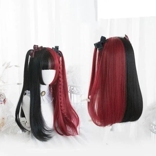 Perruque de Cosplay Lolita gothique noir mélangé rouge 65CM MK14847