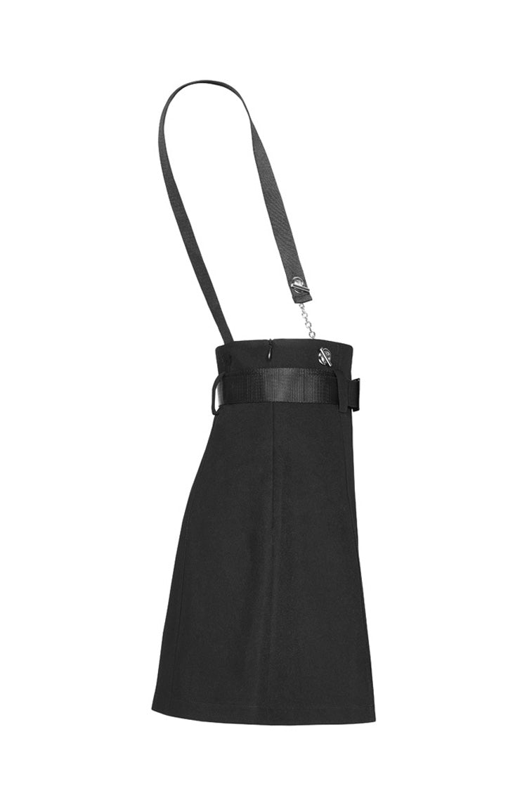 Slate Steel Ring Strap Buckled Split Hem A-Line Punk Skirt for Women