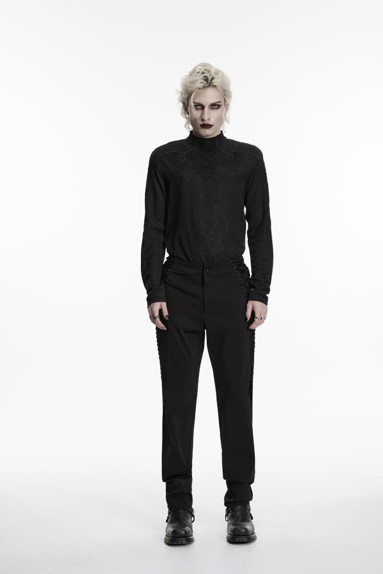 Noir Gothic Pants with Buckle Details and Slim Cut
