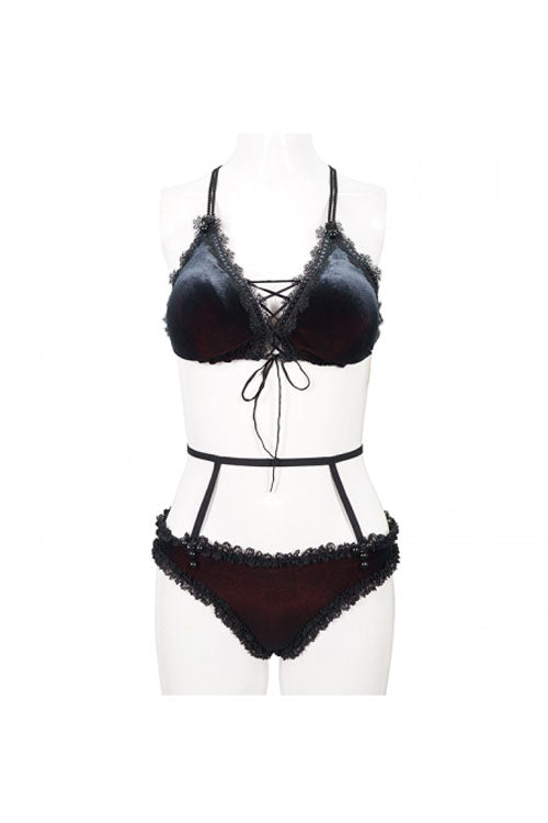 Velvet Lace Up Gothic Swimsuit