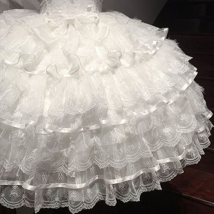 Hime Butterfly Tiered Hanayome Bodice Lolita Fabric Skirt Angel White Dress