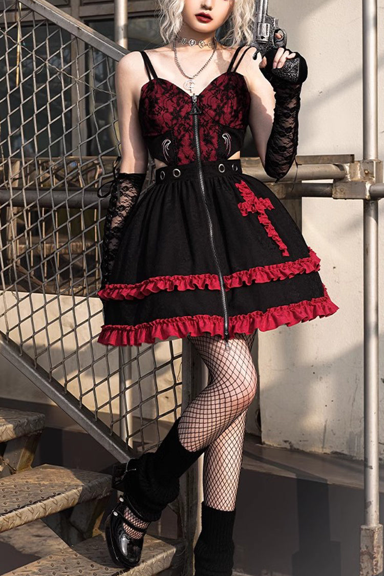 Black Red Judgment Day Red Cross Ruffled JSK