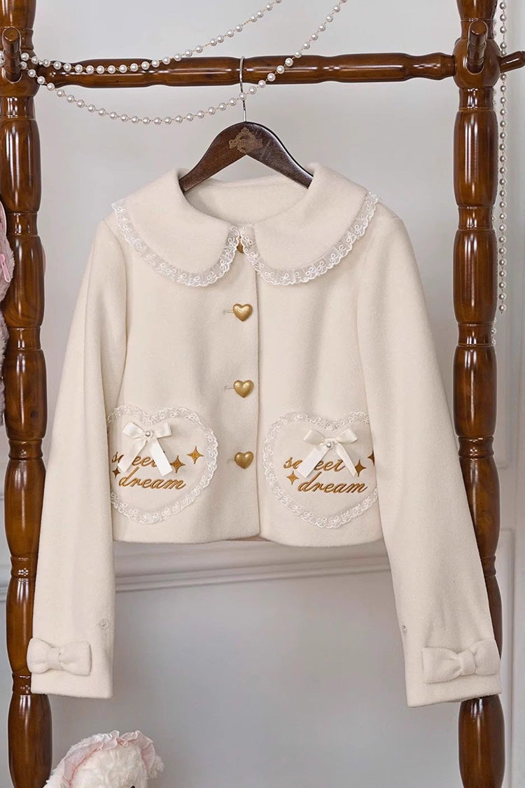 Sweet Bow Lace Doll Collar Long-Sleeve Coat in 3 Colors - Creamy Dream Whisper