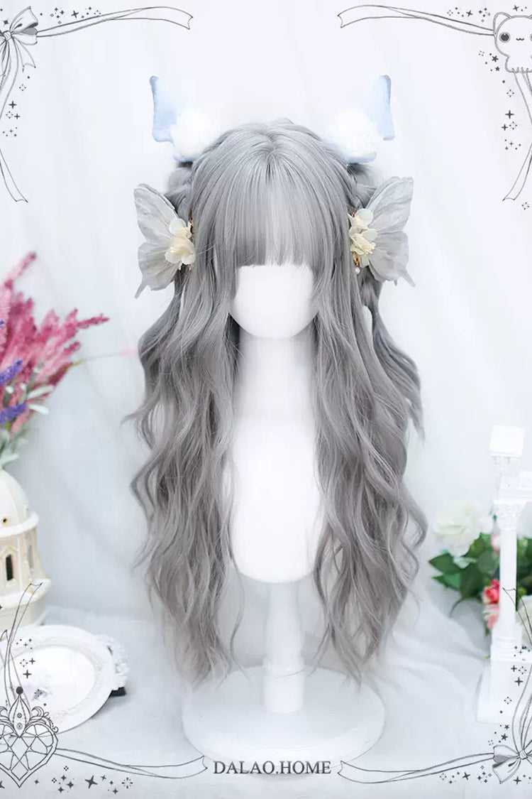 Ash Long Curly Wig with Air Bangs for Sweet Lolita