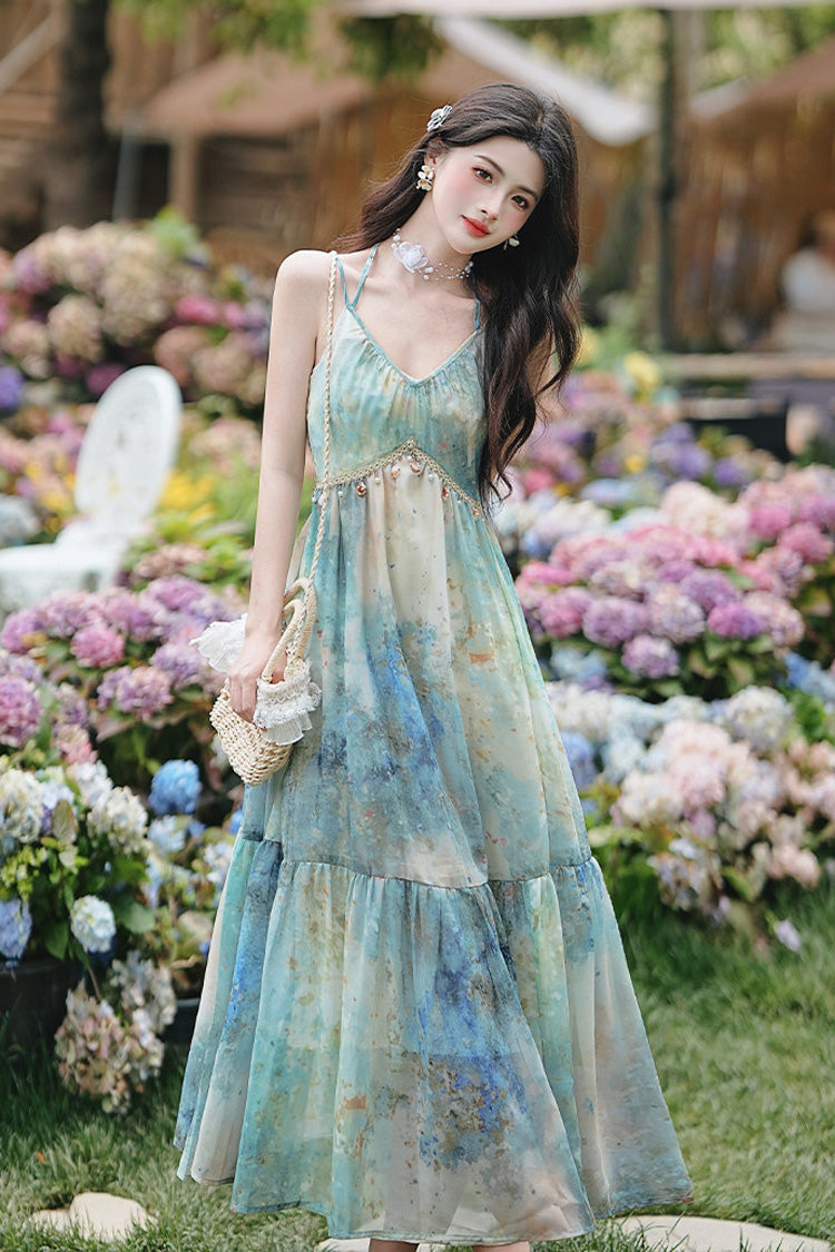 V-Neck Sleeveless Oil Painting Print Classic Lolita JSK