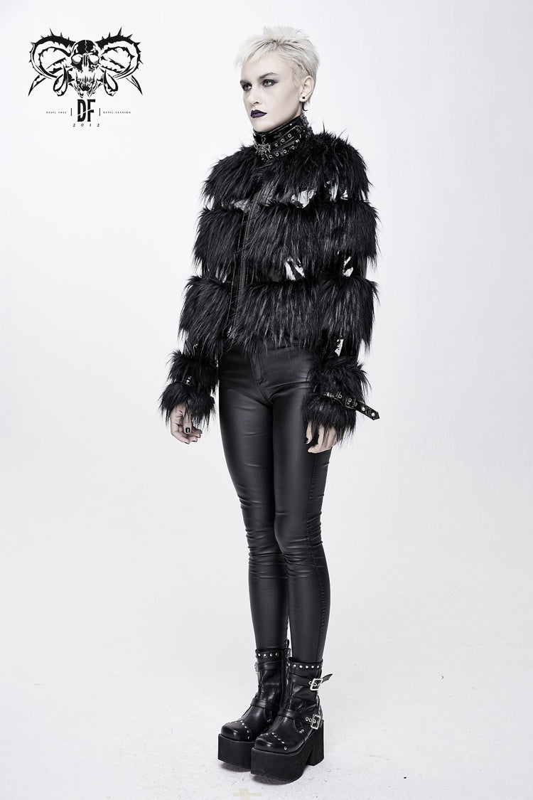 Punk Coat with Patent Leather Trim and Wool Blend