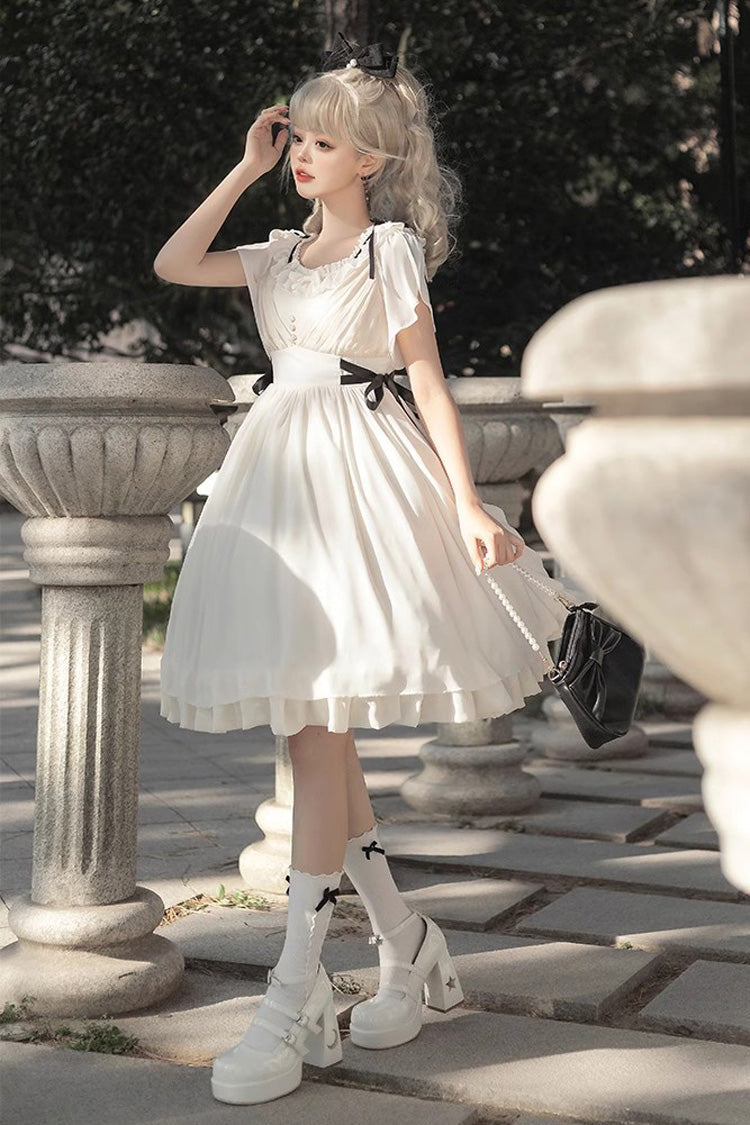 Ivory Moonlit Chiffon Short-Sleeve Ruffled Sweet Jumper