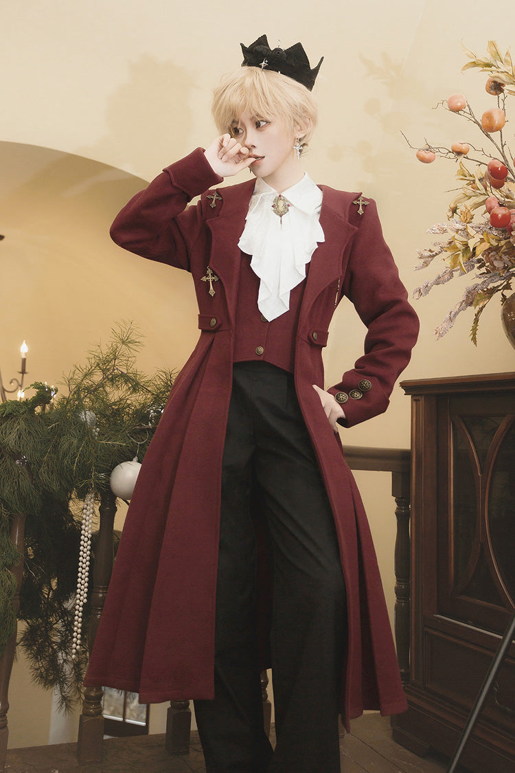 Crimson The Legend of Dracula Bat Collar Long Sleeve Prince Handsome Ouji Lolita Overcoat