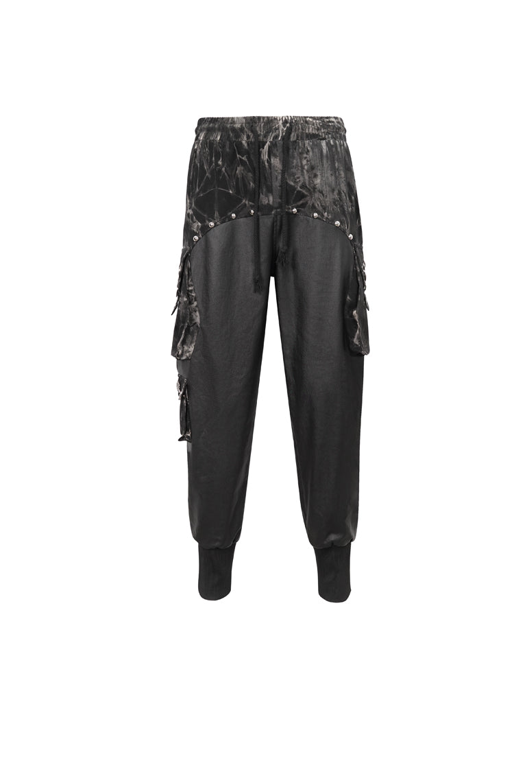 Hand-Painted Waist Drawstring Gothic Pants with Tie-Dye Splice