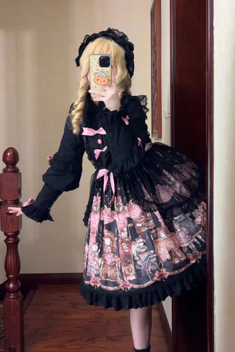 Jsk Dress with Ruffle Bowknot and Missing Lamb Print