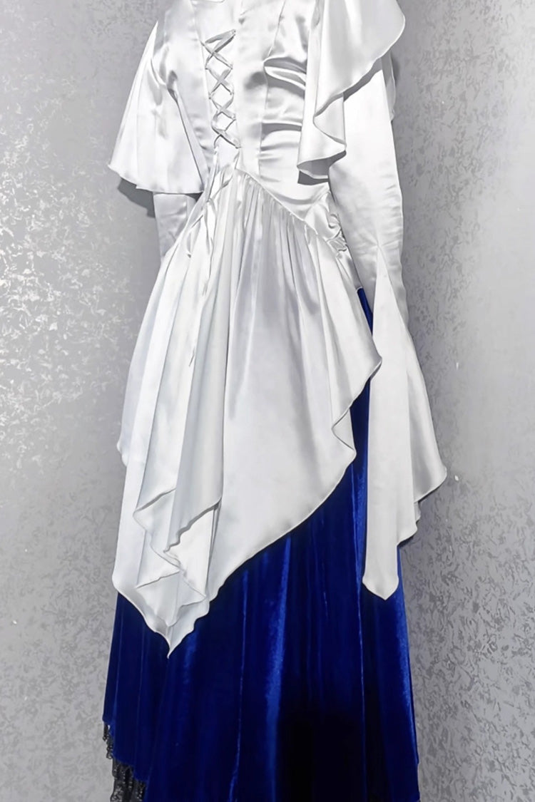 Echoes of the Deep Sea Hime Sleeve Ruffled Bow Corset Gothic Ouji Lolita Blouse in Four Shades