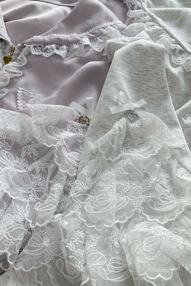 Ash Hooded Jirai Kei Set with Ruffled Lace Accents