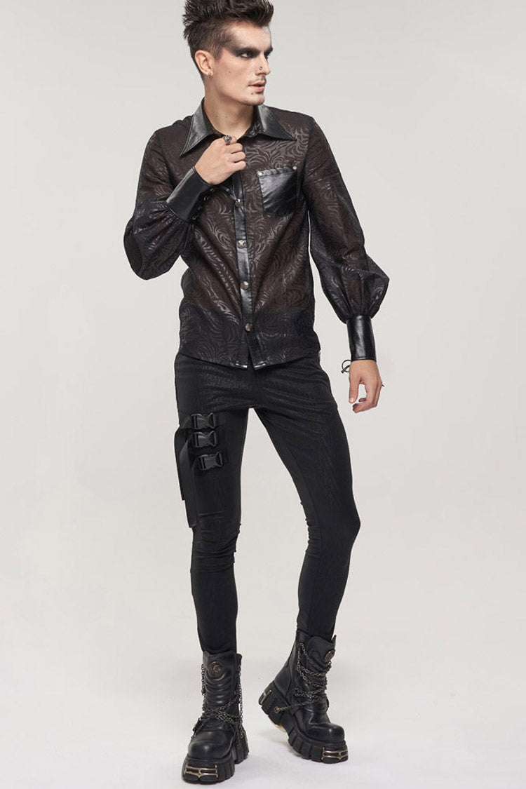 Vertical Stripe Sheer Shirt with Cuff Drawstrings