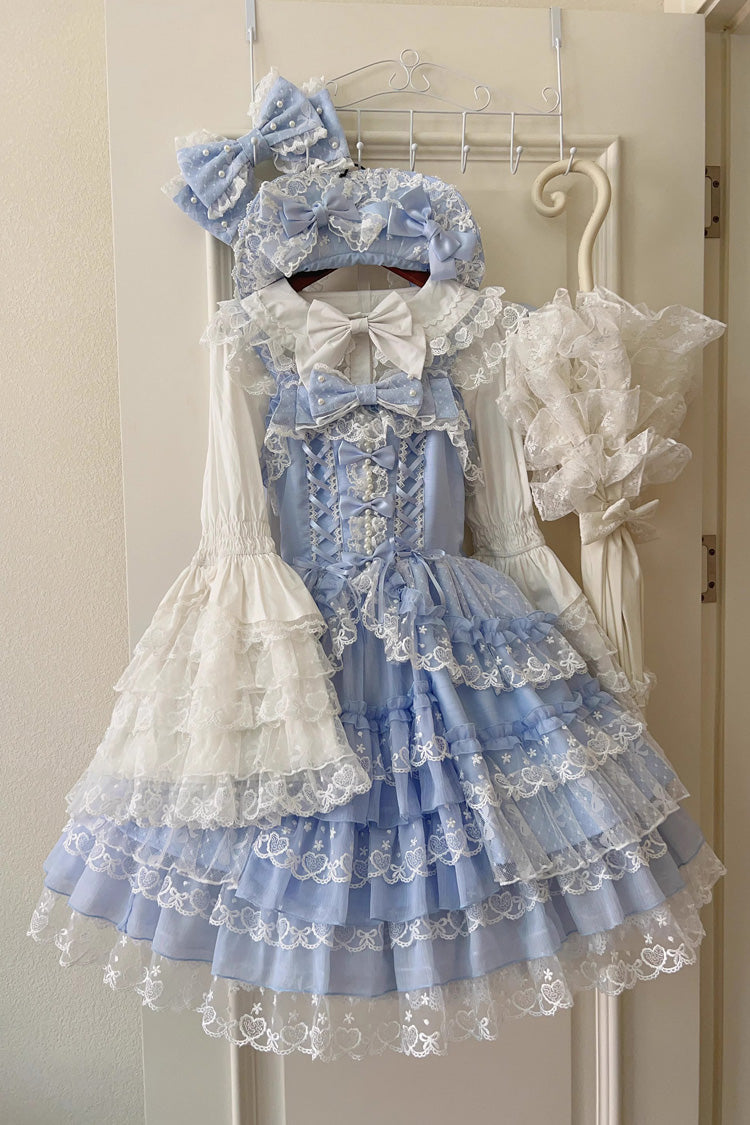 Blue Love Overture Multilayer Ruffled Bowknot Lace Sweet Lolita JSK