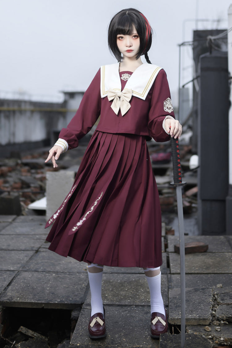 College Bowknot Sweet Lolita Skirt Set