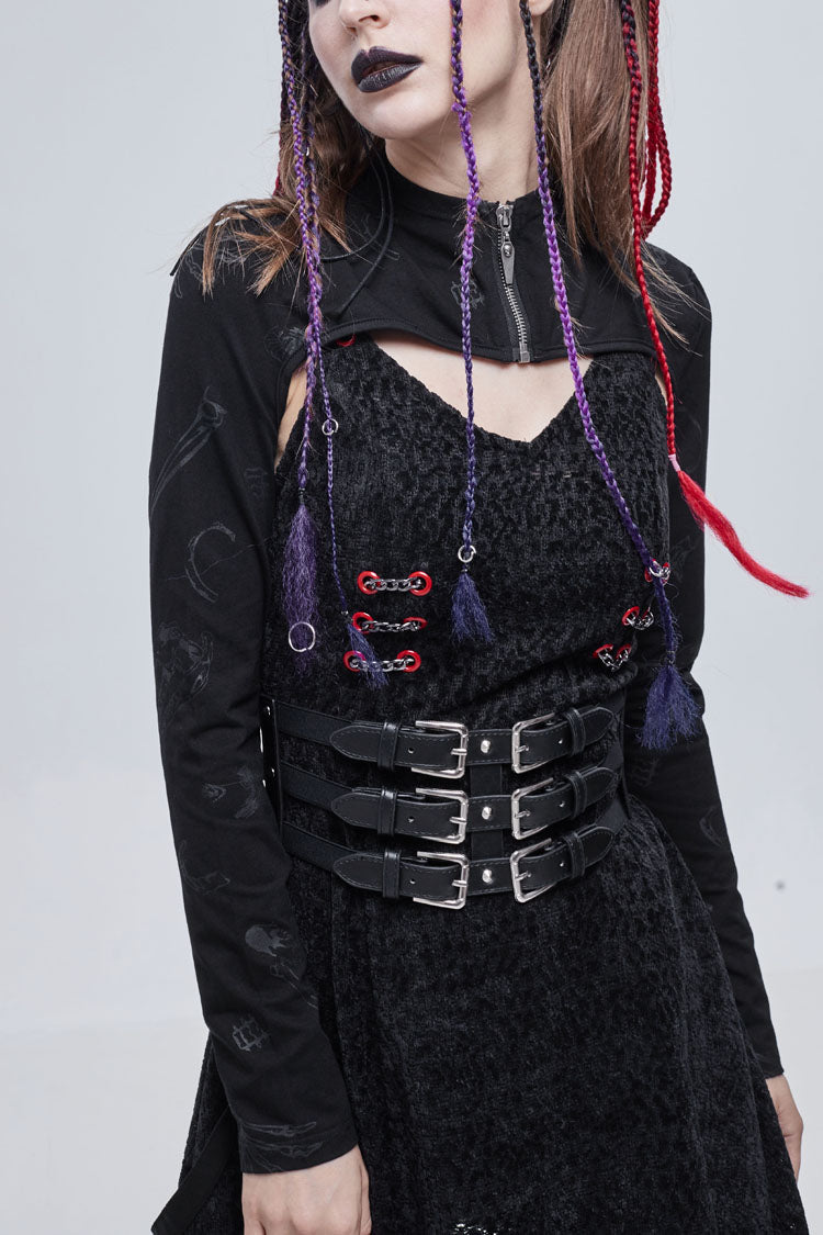 Gothic Cape for Women with Bone Print & Strappy Zipper Detail