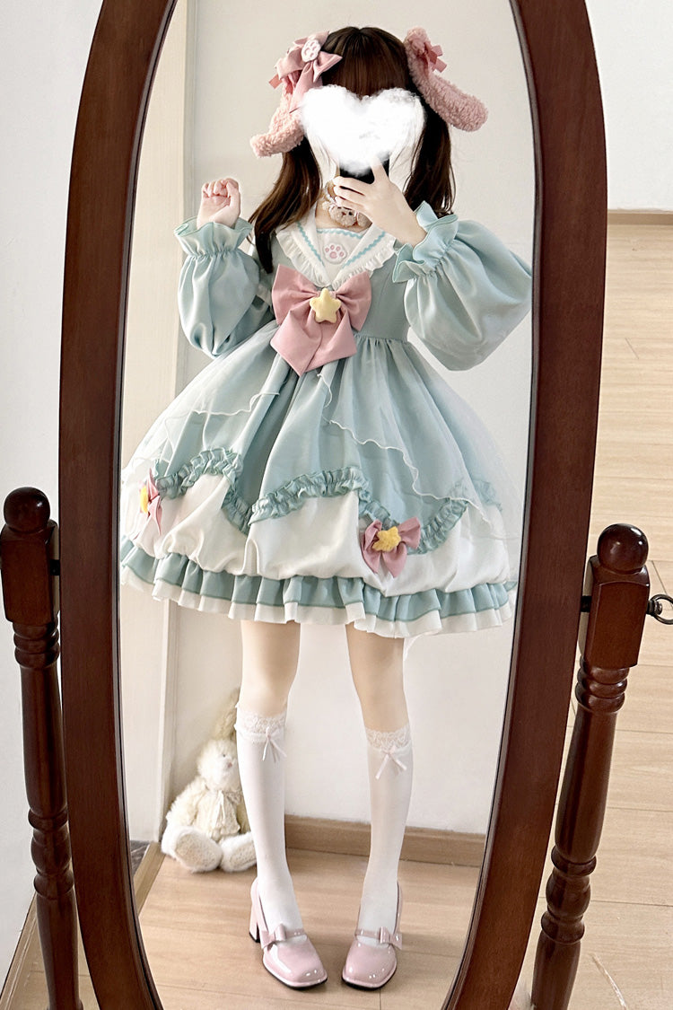 Pray Star Long Sleeve Double Ruffled Bowknot Lace Sweet Lolita Dress