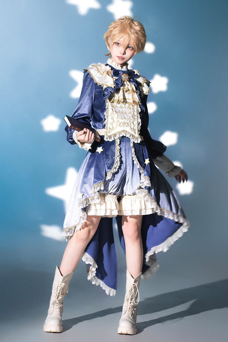 Long Sleeves Ombre Ruffled Bow Ouji Gothic Lolita Swallowtail Dress Shorts Set